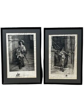 1861 Signed Jean Louis Ernest Meissonier Pair Pirates Cavaliers antique Wall Art